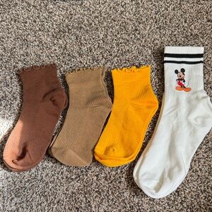 Disney Mickey Mouse Casual Socks - Brown, Tan, Yellow, White